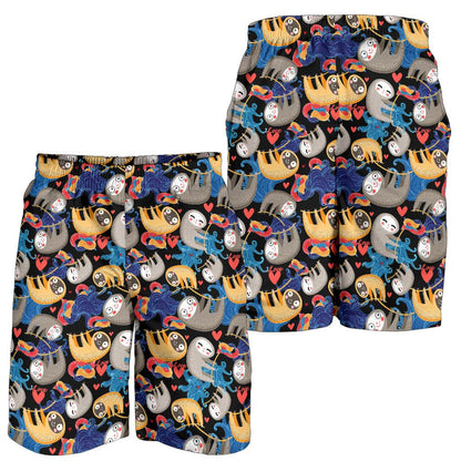 Sloth Cartoon Design Themed Print Mens Shorts-JTAMIGO.COM