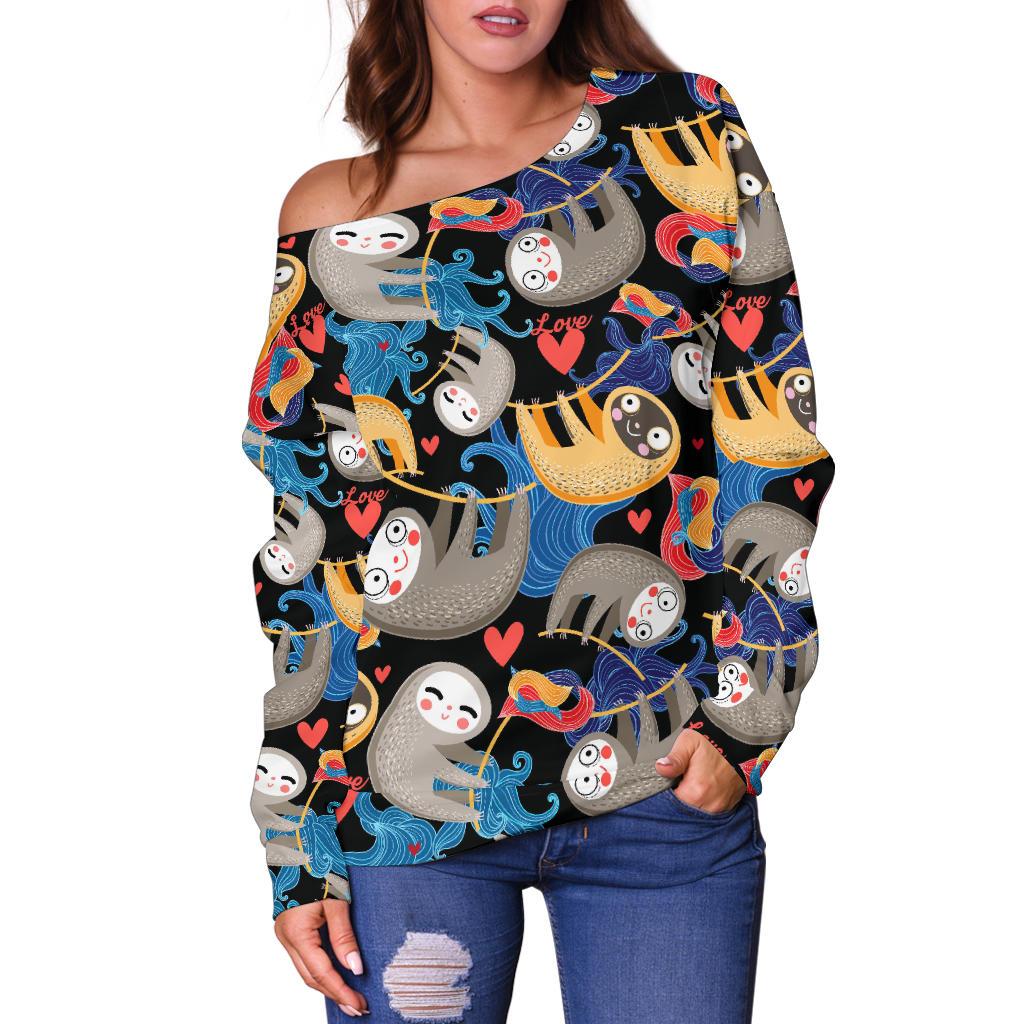 Sloth Cartoon Design Themed Print Off Shoulder Sweatshirt