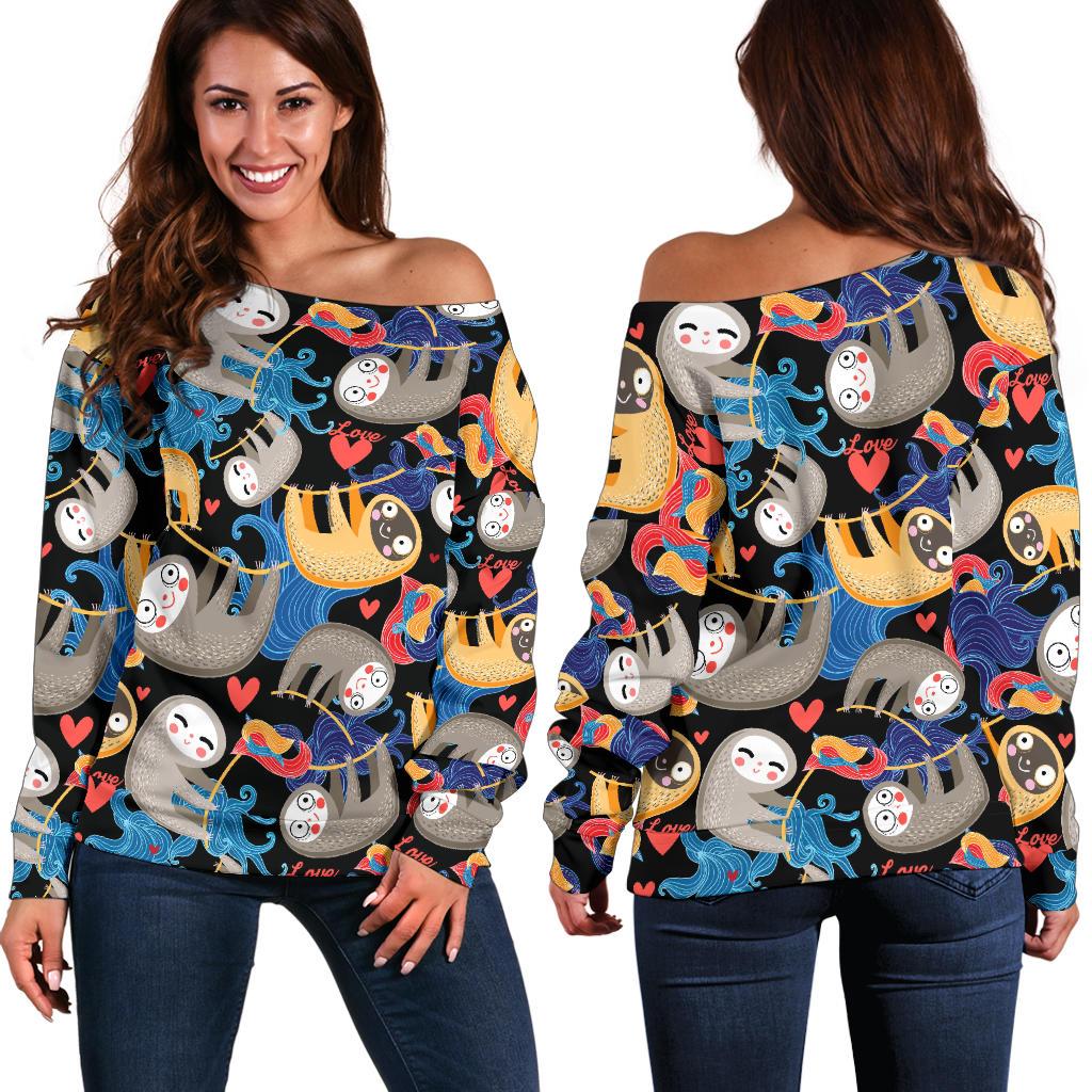 Sloth Cartoon Design Themed Print Off Shoulder Sweatshirt