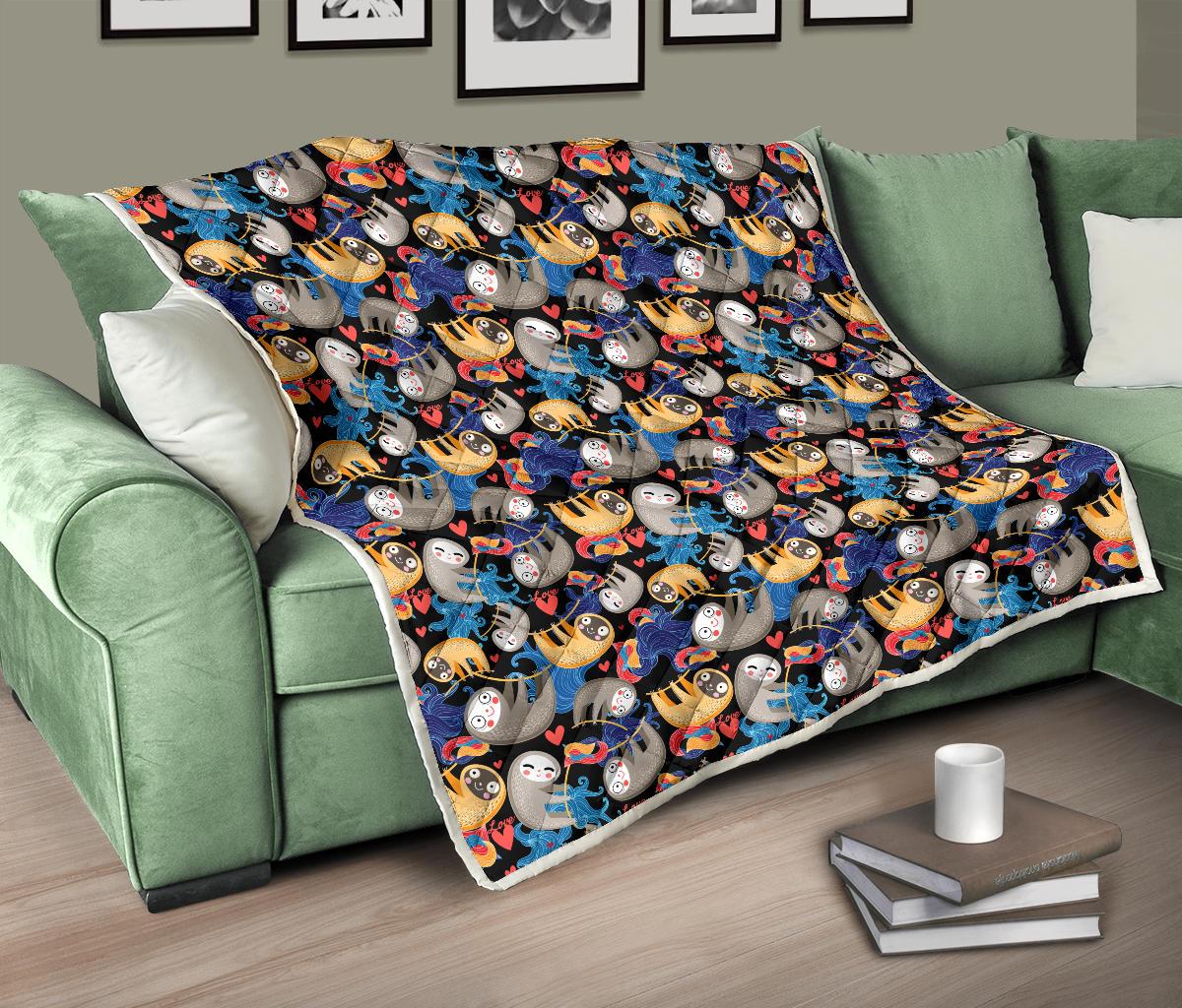 Sloth Cartoon Design Themed Print Premium Quilt-JTAMIGO.COM