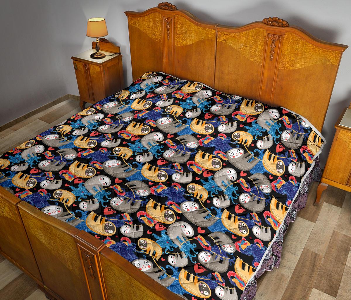 Sloth Cartoon Design Themed Print Premium Quilt-JTAMIGO.COM