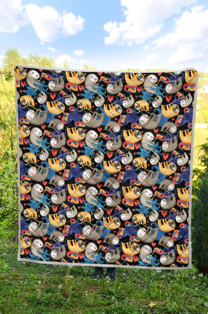 Sloth Cartoon Design Themed Print Premium Quilt-JTAMIGO.COM