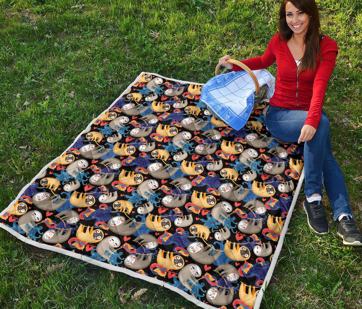 Sloth Cartoon Design Themed Print Premium Quilt-JTAMIGO.COM
