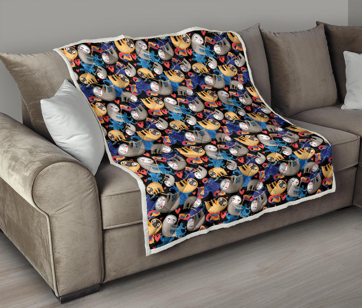 Sloth Cartoon Design Themed Print Premium Quilt-JTAMIGO.COM