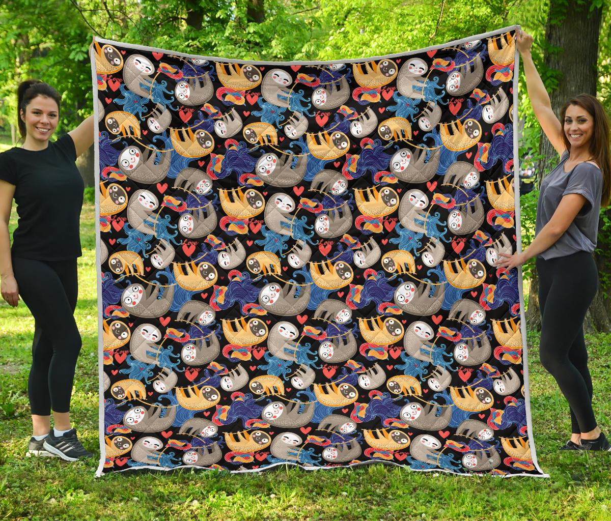 Sloth Cartoon Design Themed Print Premium Quilt-JTAMIGO.COM