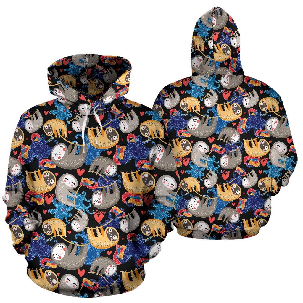 Sloth Cartoon Design Themed Print Pullover Hoodie