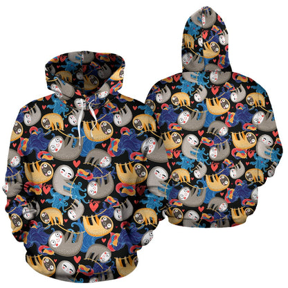 Sloth Cartoon Design Themed Print Pullover Hoodie