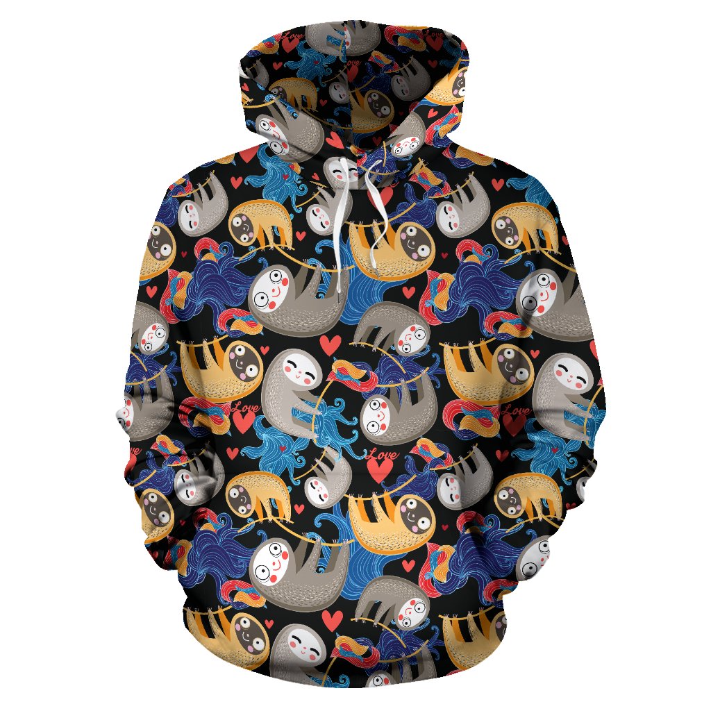 Sloth Cartoon Design Themed Print Pullover Hoodie