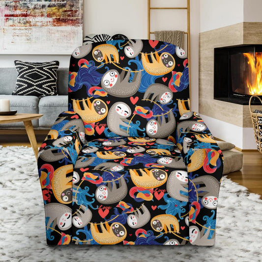 Sloth Cartoon Design Themed Print Single Sofa Slipcover -JTAMIGO.COM