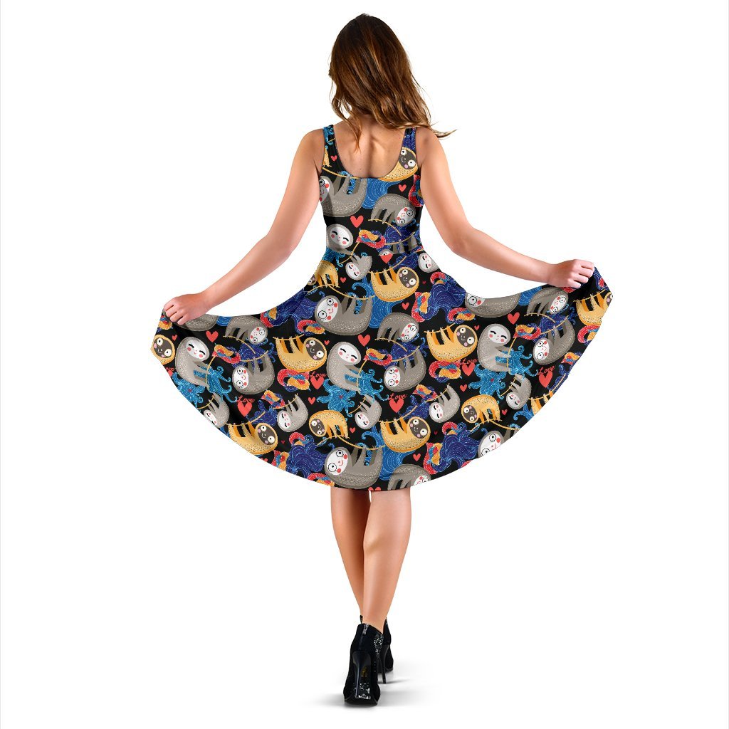 Sloth Cartoon Design Themed Print Sleeveless Dress