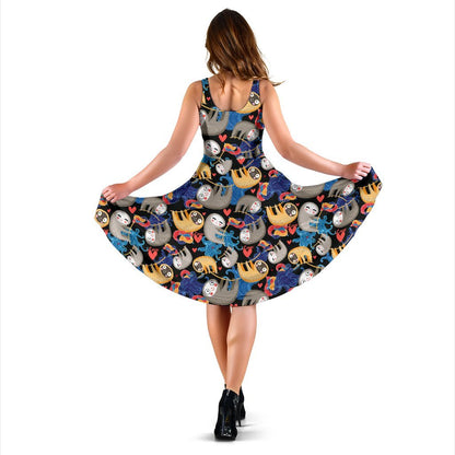 Sloth Cartoon Design Themed Print Sleeveless Dress