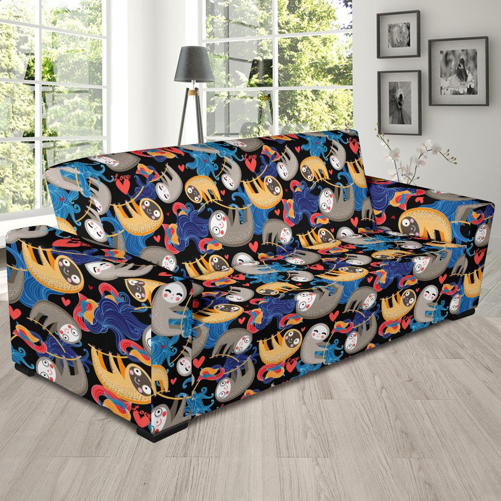 Sloth Cartoon Design Themed Print Sofa Slipcover-JTAMIGO.COM
