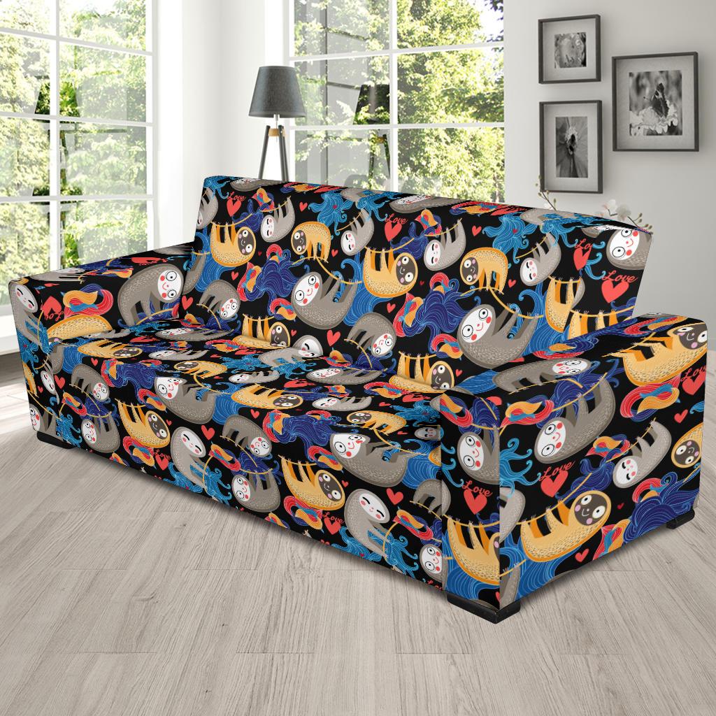 Sloth Cartoon Design Themed Print Sofa Slipcover-JTAMIGO.COM