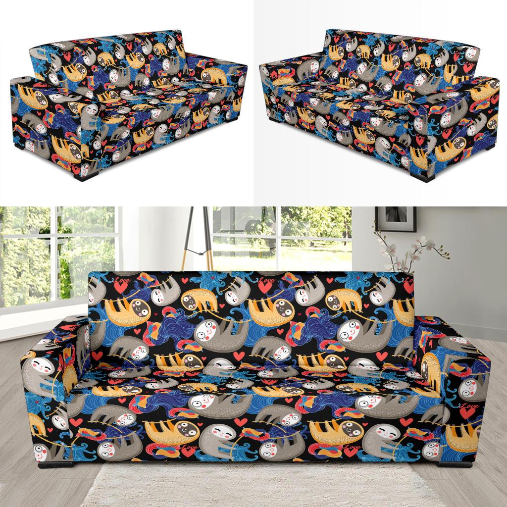 Sloth Cartoon Design Themed Print Sofa Slipcover-JTAMIGO.COM
