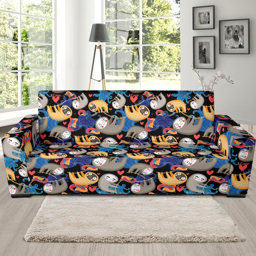 Sloth Cartoon Design Themed Print Sofa Slipcover-JTAMIGO.COM