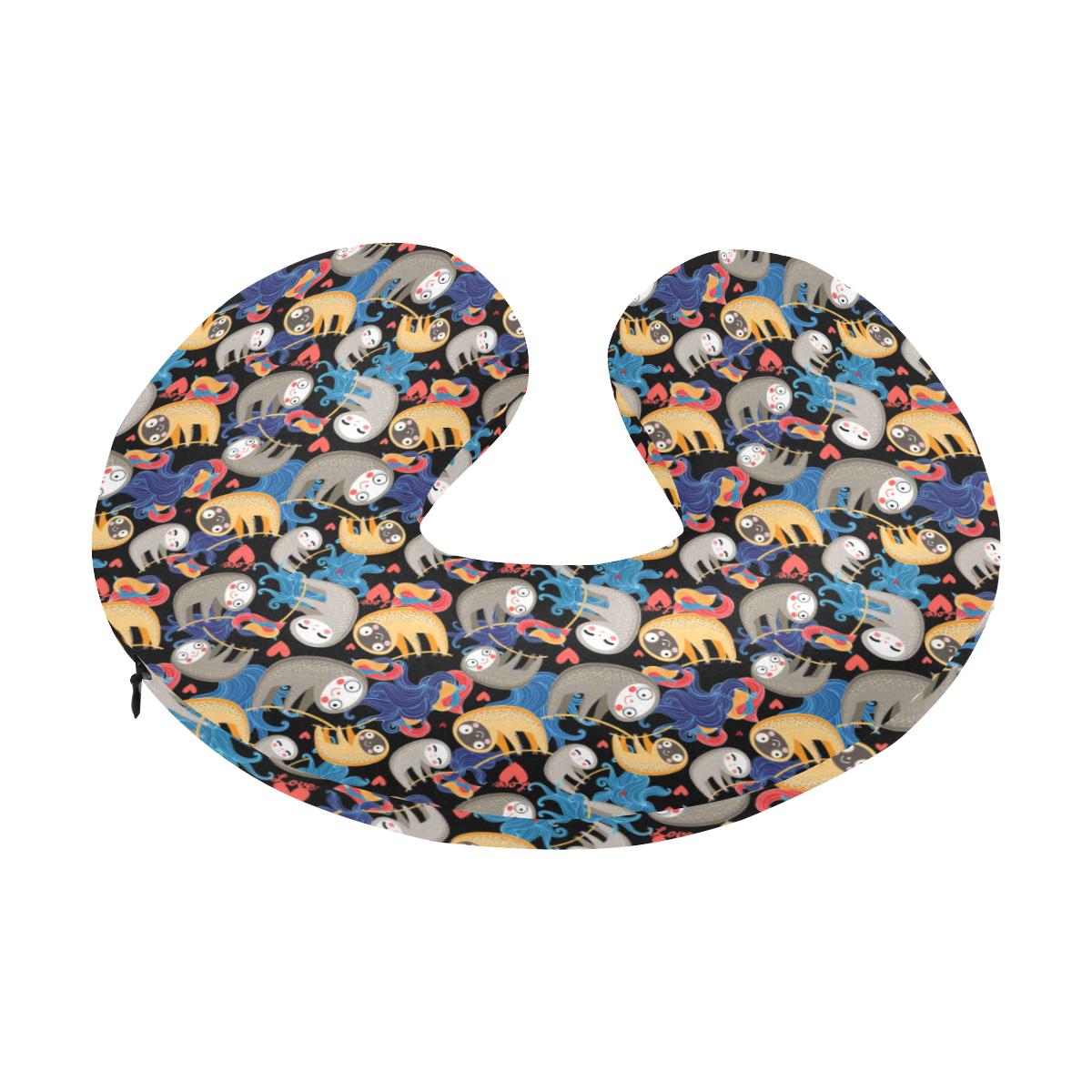 Sloth Cartoon Design Themed Print U-Shaped Travel Neck Pillow-JTAMIGO.COM