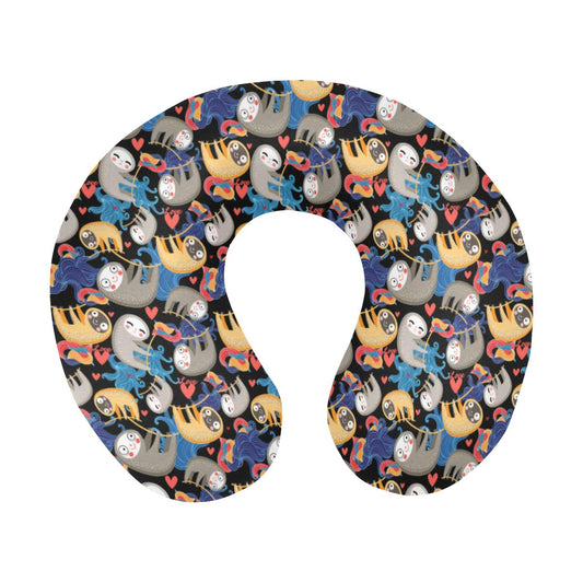 Sloth Cartoon Design Themed Print U-Shaped Travel Neck Pillow-JTAMIGO.COM