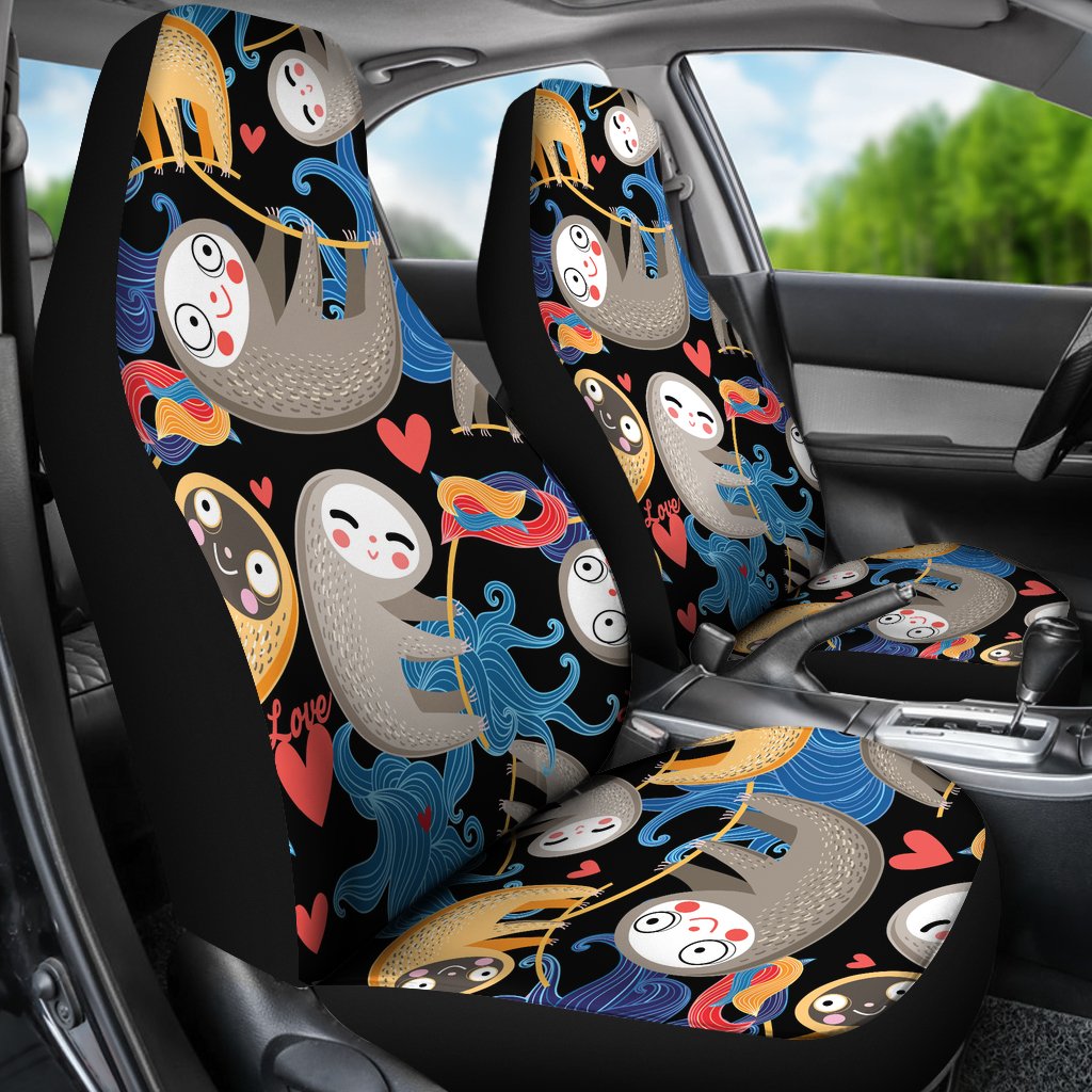 Sloth Cartoon Design Themed Print Universal Fit Car Seat Covers
