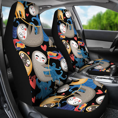 Sloth Cartoon Design Themed Print Universal Fit Car Seat Covers
