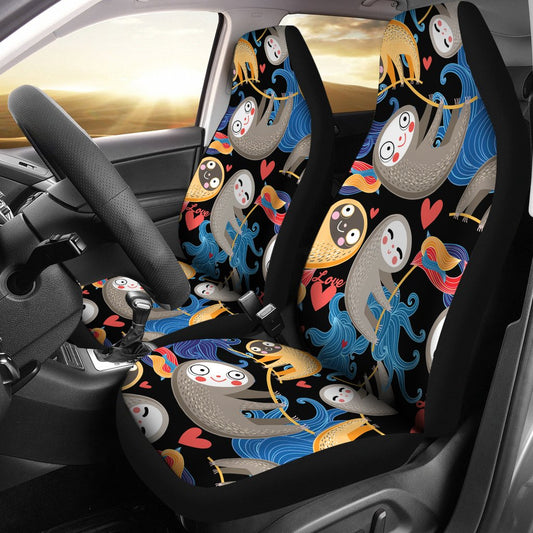 Sloth Cartoon Design Themed Print Universal Fit Car Seat Covers