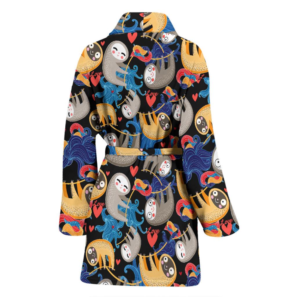 Sloth Cartoon Design Themed Print Women Bath Robe-JTAMIGO.COM