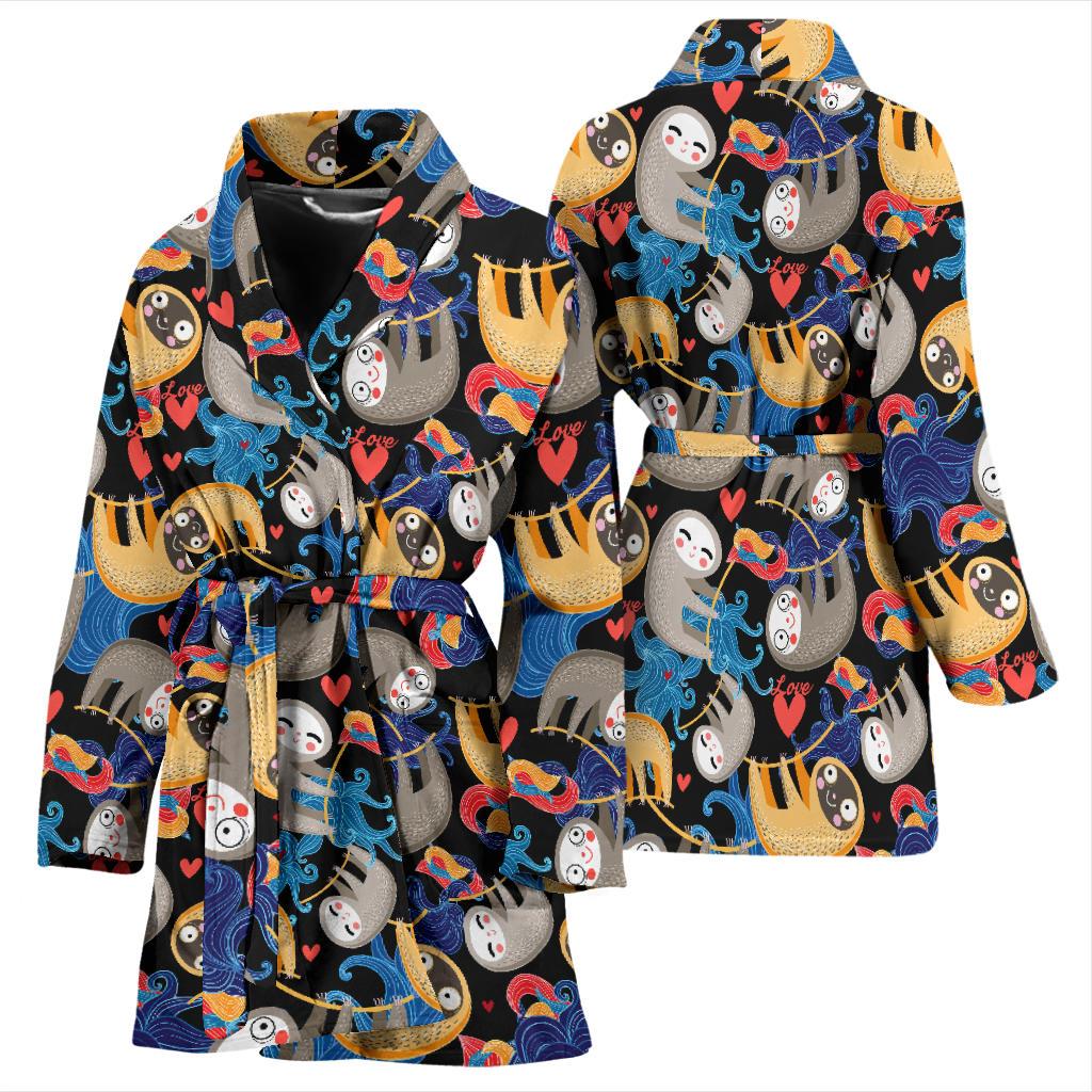 Sloth Cartoon Design Themed Print Women Bath Robe-JTAMIGO.COM