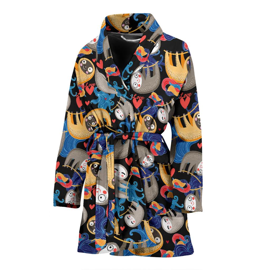 Sloth Cartoon Design Themed Print Women Bath Robe-JTAMIGO.COM