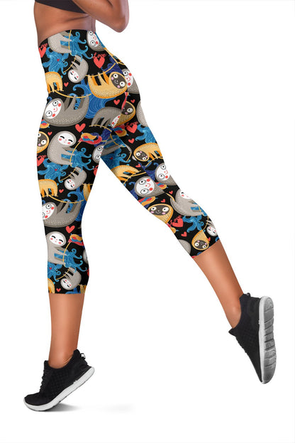 Sloth Cartoon Design Themed Print Women Capris