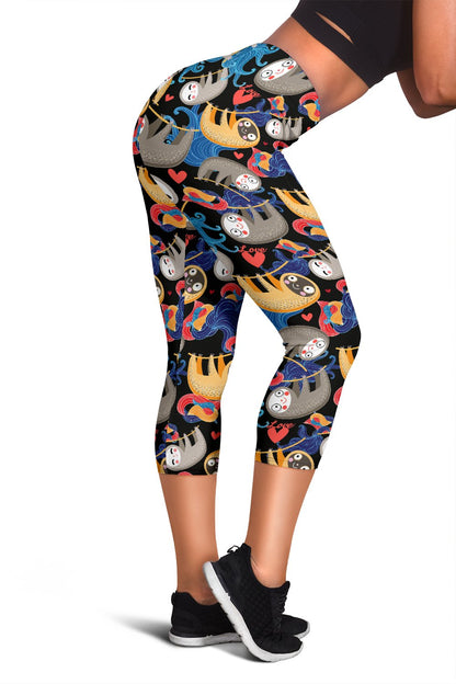 Sloth Cartoon Design Themed Print Women Capris