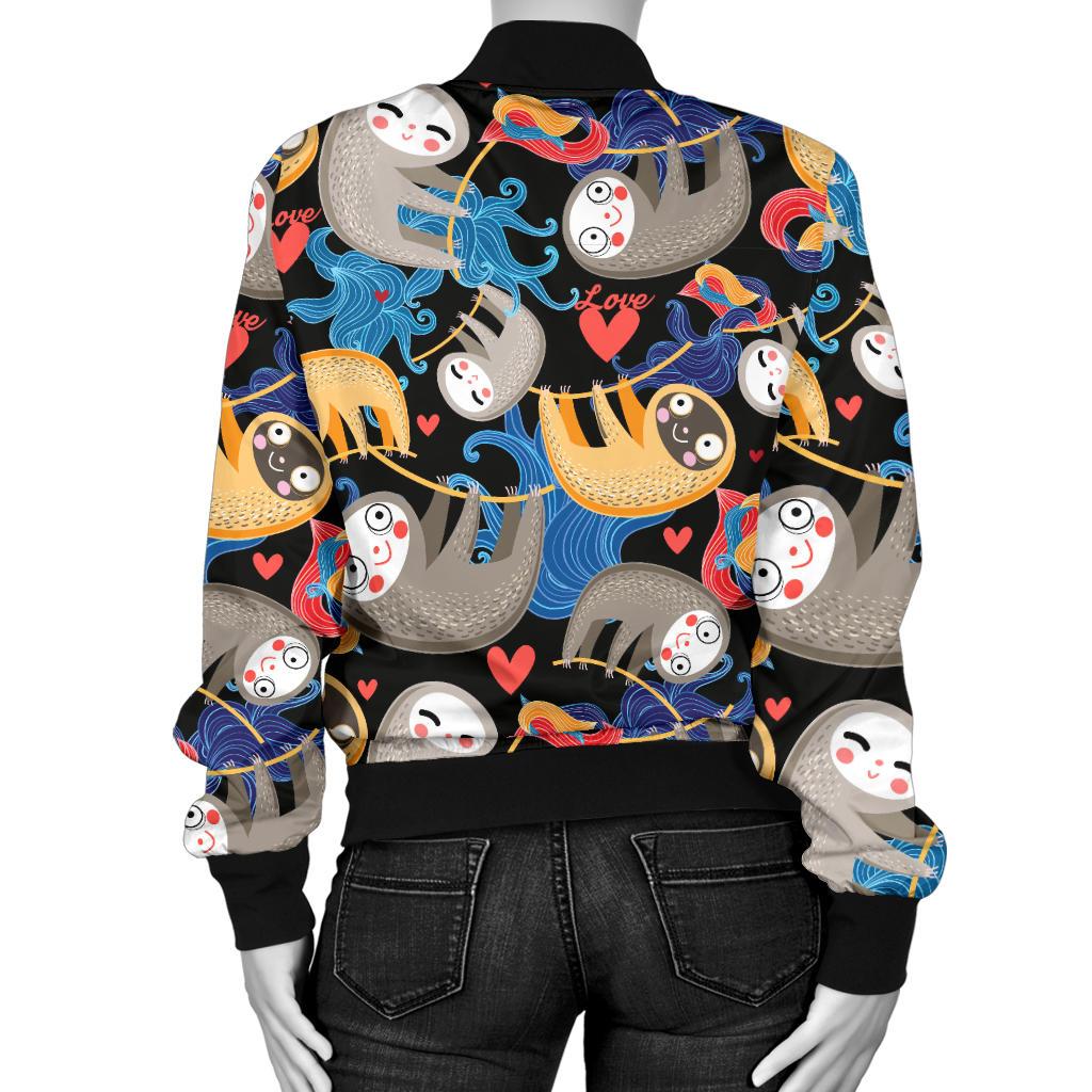 Sloth Cartoon Design Themed Print Women Casual Bomber Jacket
