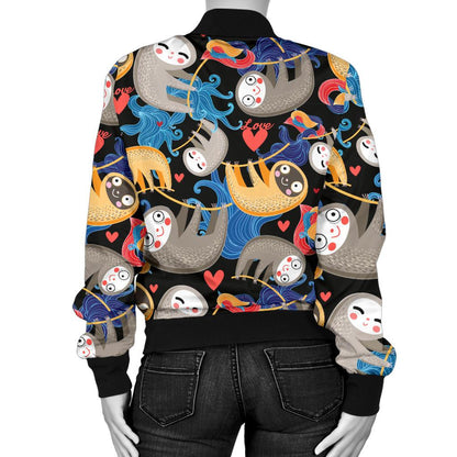 Sloth Cartoon Design Themed Print Women Casual Bomber Jacket