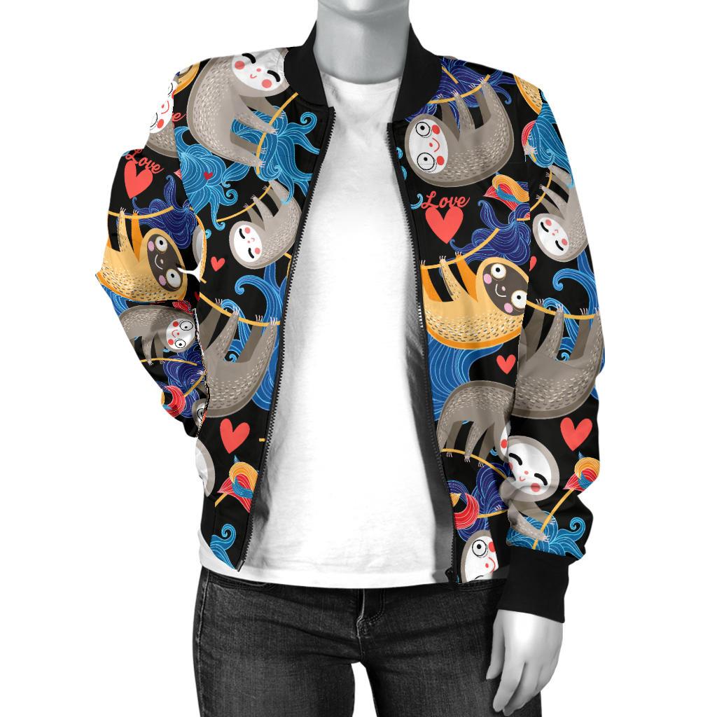 Sloth Cartoon Design Themed Print Women Casual Bomber Jacket