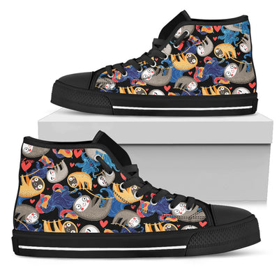 Sloth Cartoon Design Themed Print Women High Top Shoes