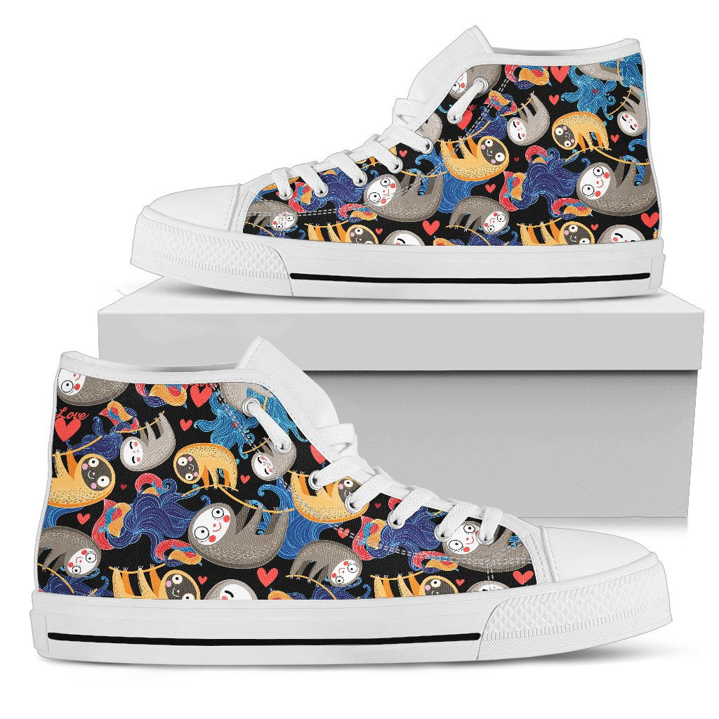 Sloth Cartoon Design Themed Print Women High Top Shoes