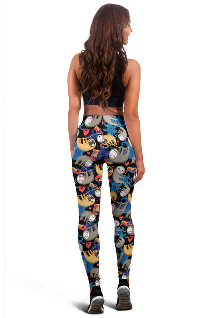 Sloth Cartoon Design Themed Print Women Leggings
