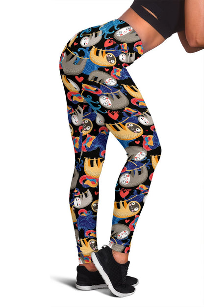 Sloth Cartoon Design Themed Print Women Leggings