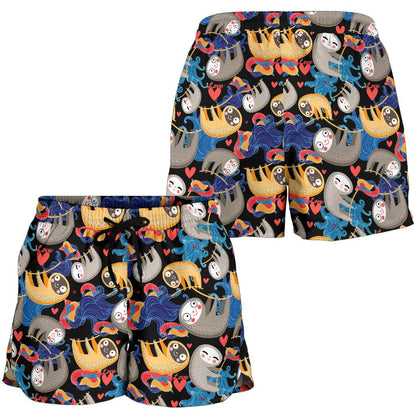 Sloth Cartoon Design Themed Print Women Shorts-JTAMIGO.COM