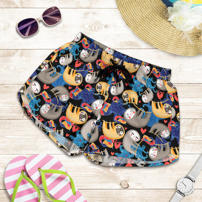 Sloth Cartoon Design Themed Print Women Shorts-JTAMIGO.COM