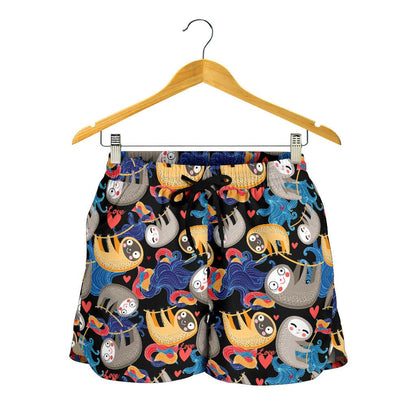 Sloth Cartoon Design Themed Print Women Shorts-JTAMIGO.COM