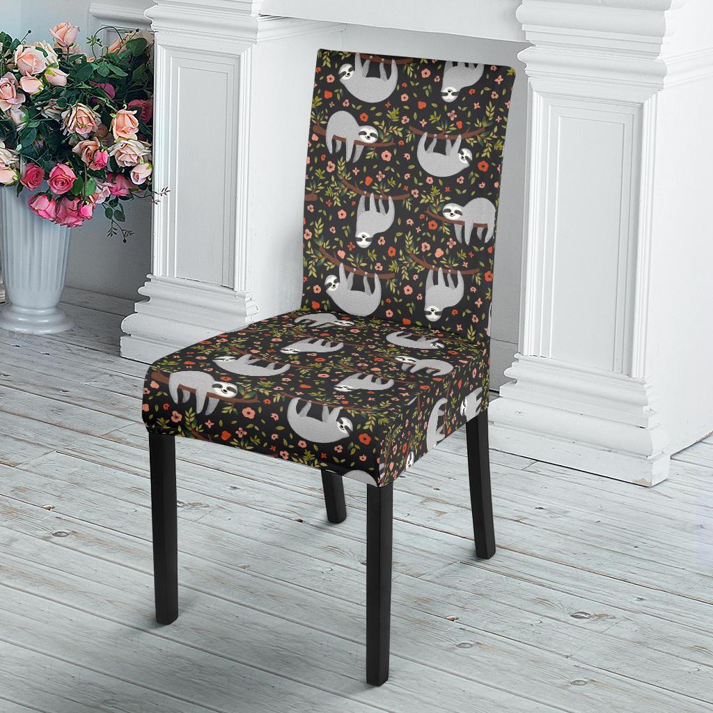 Sloth Cute Design Themed Print Dining Chair Slipcover-JTAMIGO.COM
