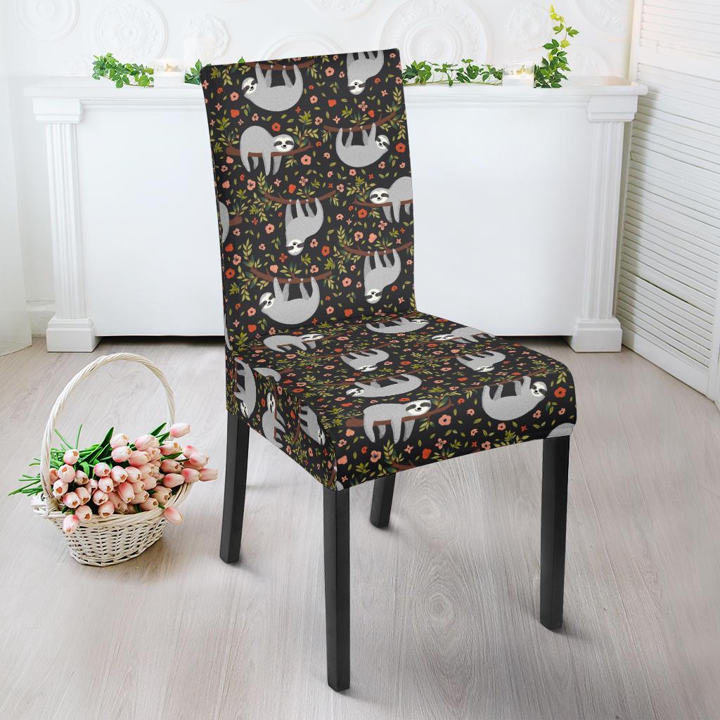 Sloth Cute Design Themed Print Dining Chair Slipcover-JTAMIGO.COM