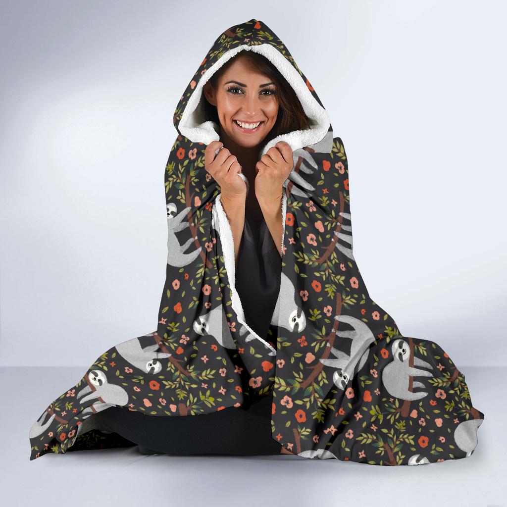 Sloth Cute Design Themed Print Hooded Blanket-JTAMIGO.COM