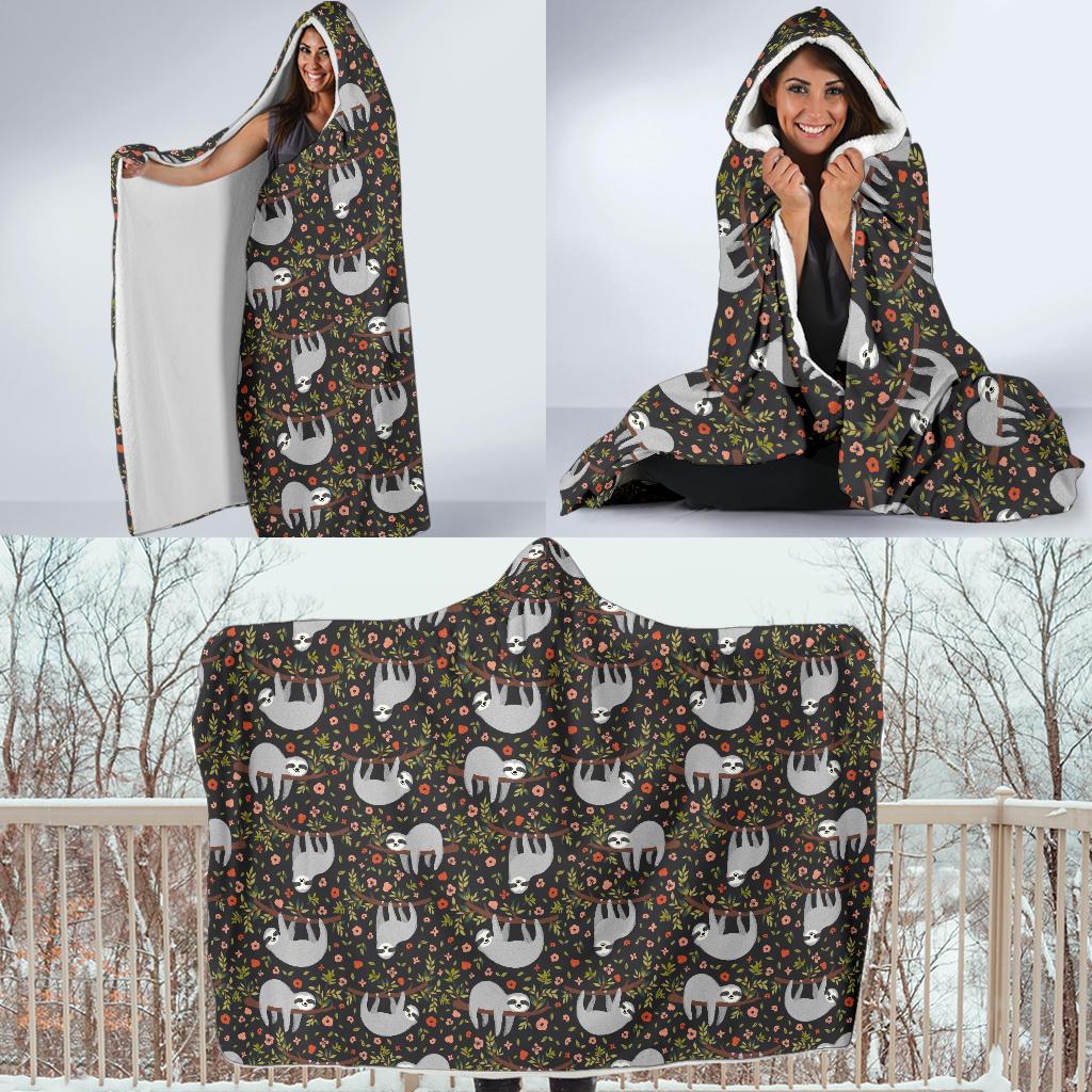 Sloth Cute Design Themed Print Hooded Blanket-JTAMIGO.COM
