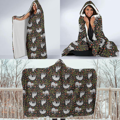 Sloth Cute Design Themed Print Hooded Blanket-JTAMIGO.COM