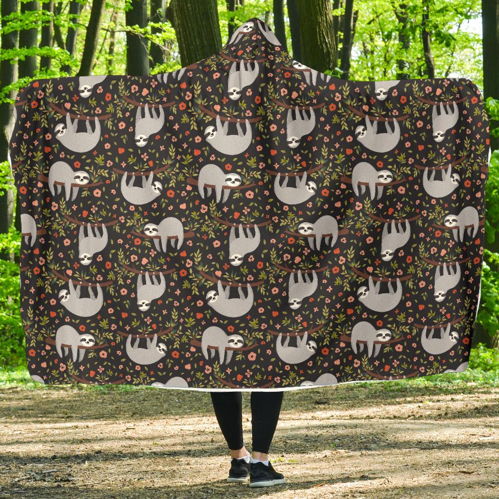 Sloth Cute Design Themed Print Hooded Blanket-JTAMIGO.COM