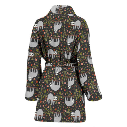 Sloth Cute Design Themed Print Women Bath Robe-JTAMIGO.COM