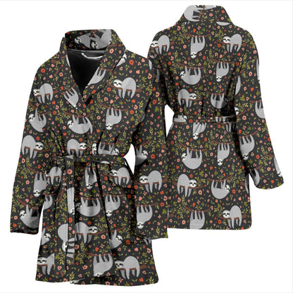 Sloth Cute Design Themed Print Women Bath Robe-JTAMIGO.COM