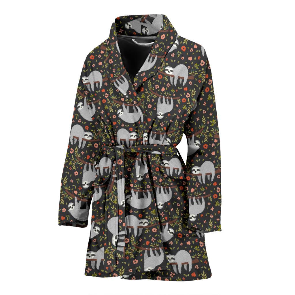 Sloth Cute Design Themed Print Women Bath Robe-JTAMIGO.COM