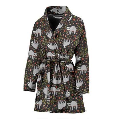 Sloth Cute Design Themed Print Women Bath Robe-JTAMIGO.COM