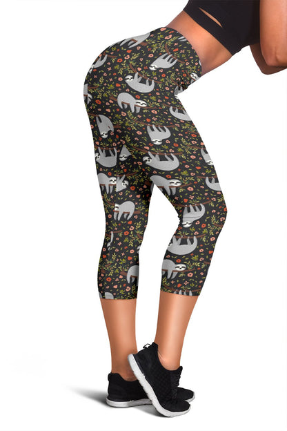 Sloth Cute Design Themed Print Women Capris